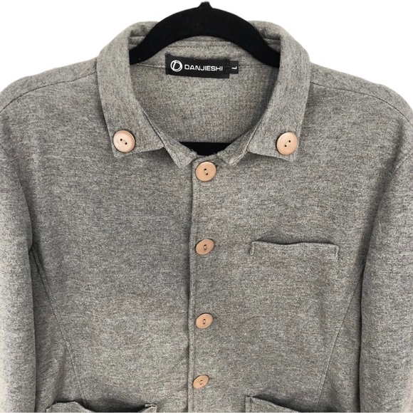 Danjieshi Women's Gray Brown Button Down Cardigan Sweater Collar Pockets Sz L - Picture 2 of 4